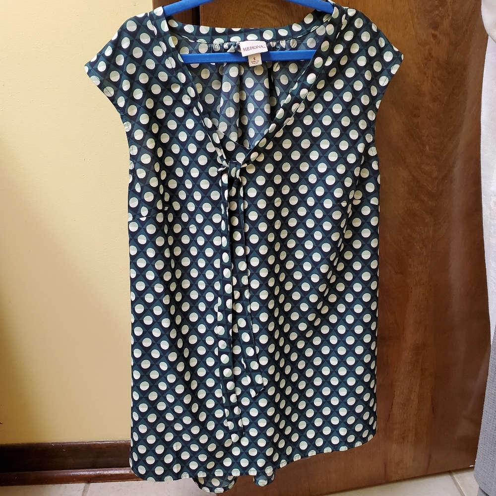 Merona polka-dot green top with tie knot size S Blouse